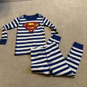 Hanna Andersson Superman Blue and White Striped Long Sleeve Pajama Set US 4 100